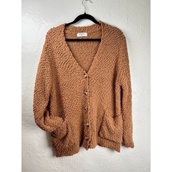 Zenana Sweaters - Zenana Popcorn Knit Cardigan Button Front Pocket Camel Brown XL Teddy Oversized
